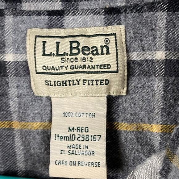 L.L.Bean Scotch Plaid Flannel Shirt Slightly Fitted Men's Medium Gray Plaid - Picture 5 of 10
